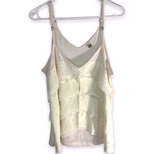 Fossil Brand Tiered Flutter Cami Tank w/Studded Details, Cream, Size Large